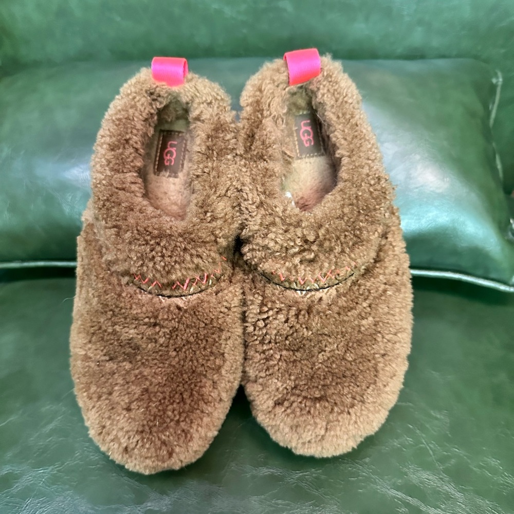 Ugg Tazz Braid Platform Slippers Womens 6 Hardwood Brown Pink detailing